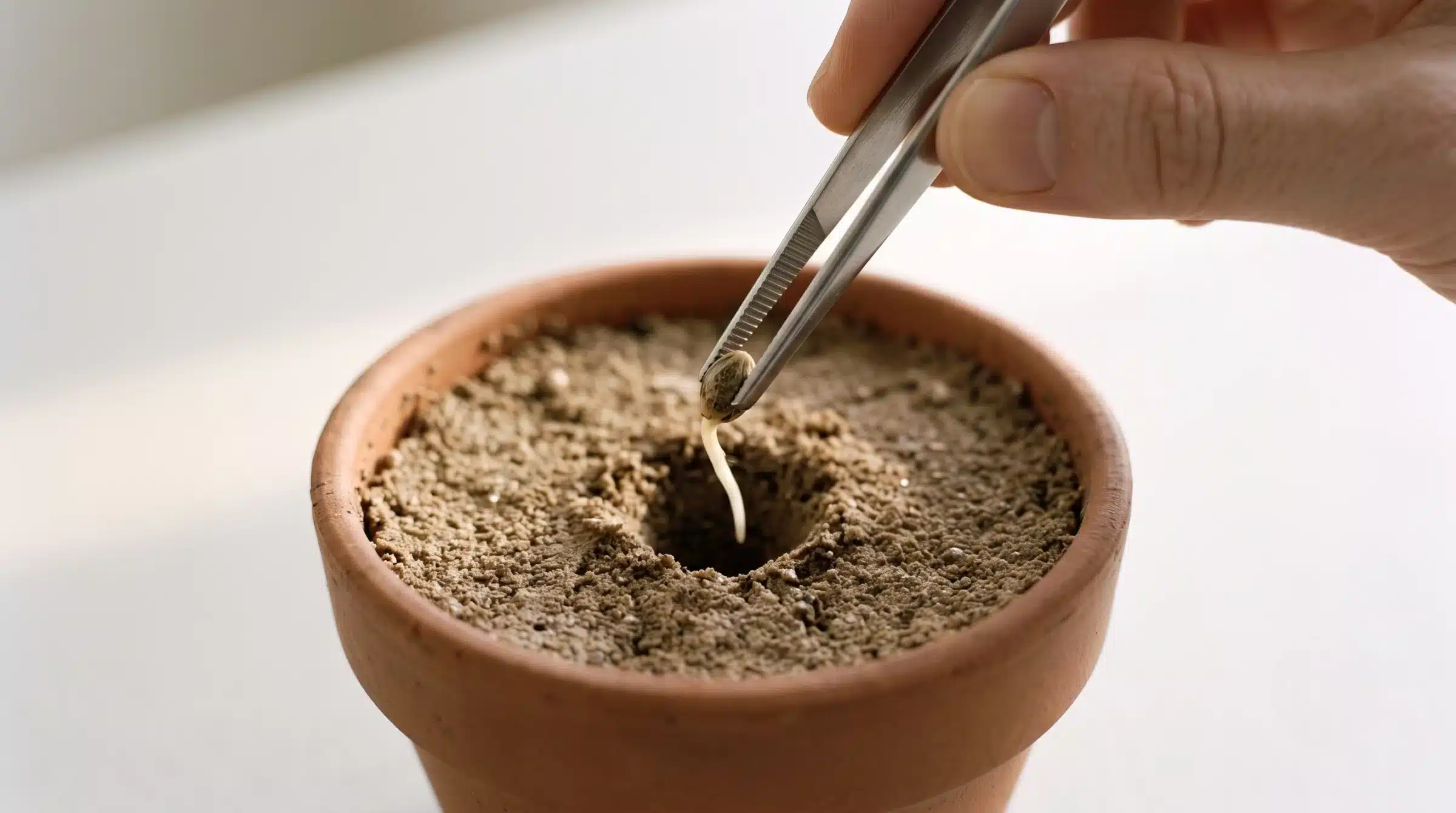 Graine avec radicule prête à être plantée