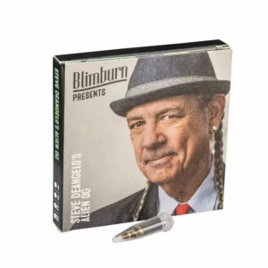 Steve's Alien OG, boîte de graines de cannabis Blimburn avec portrait de Stevee en chapeau et dreadlocks.