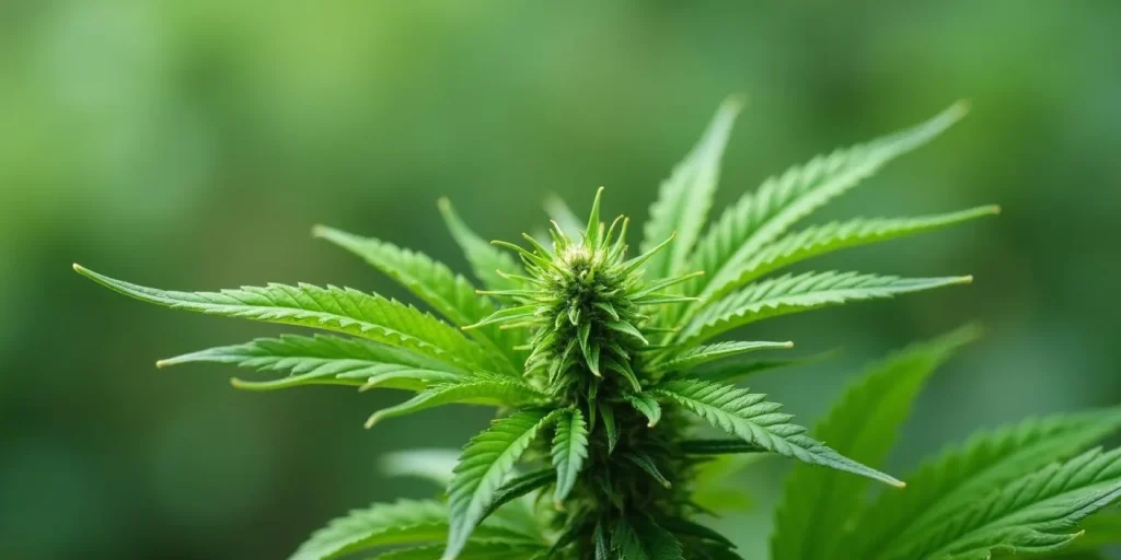 Bourgeon de cannabis en formation sur fond vert, ph for pot.
