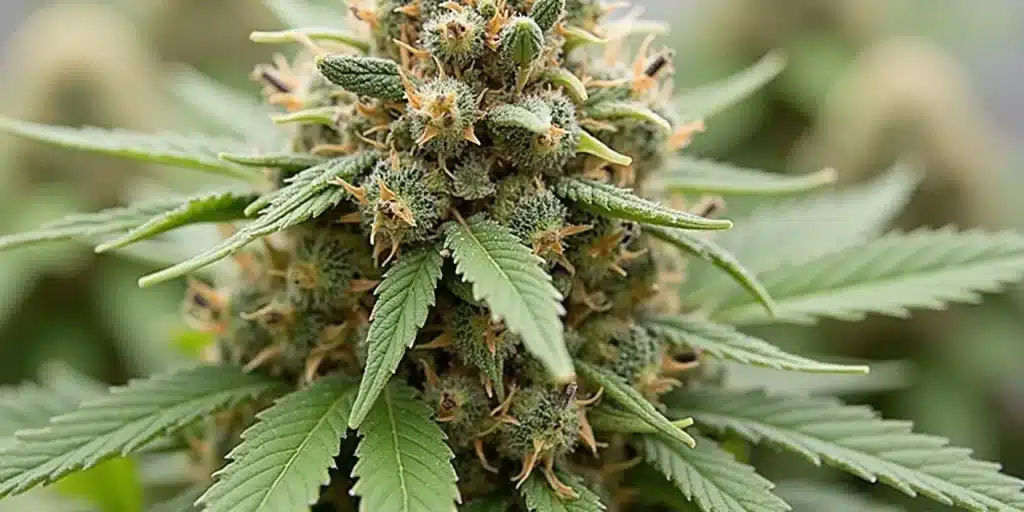 Fleur de cannabis en floraison, riche en trichomes idéale pour extraire du BHO.