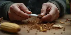 Main roulant un joint avec des feuilles naturelles, alternative à feuille à rouler cigarette classique.