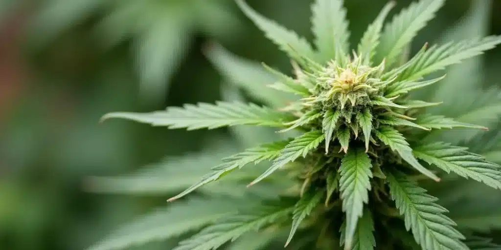 Plante de cannabis en floraison avec feuilles denses, ph for pot.