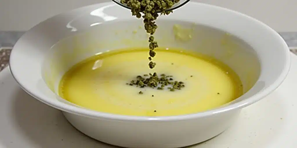 Préparation de beurre infusé au cannabis pour space cake recette.