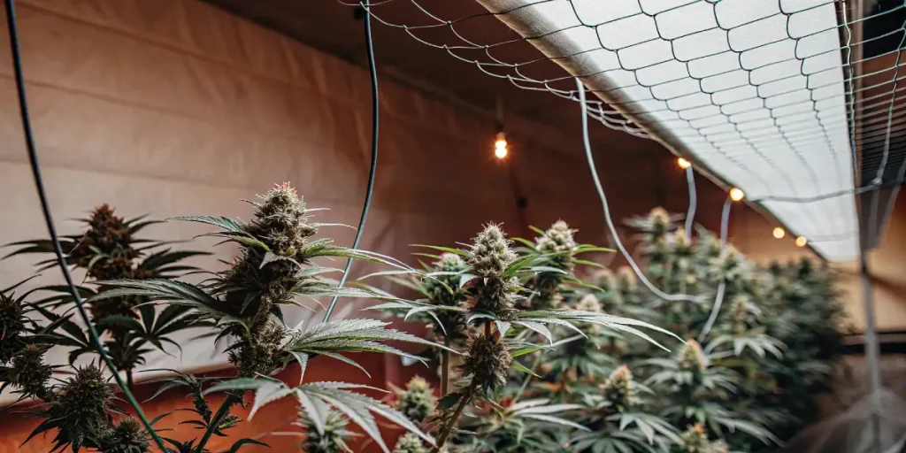 Panneaux de contrôle d’humidité dans une serre avec des plantes Fat Bastard Auto.
