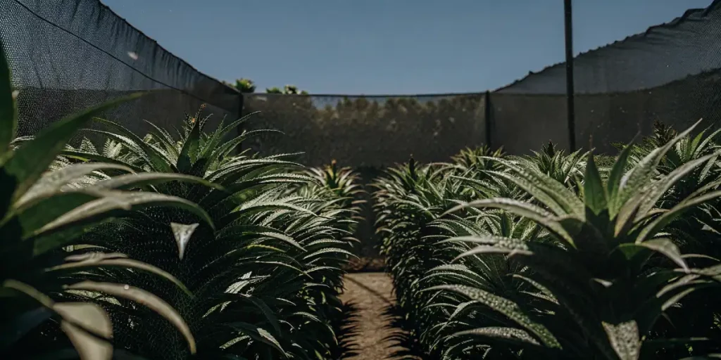 plantation d’ananas en extérieur avec filets d’ombrage