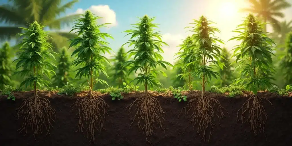 Schéma illustré montrant le système racinaire d’un plant de Maui Waui.
