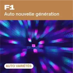 Collection F1 auto avec graphismes futuristes colorés.
