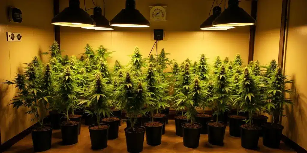 Culture en intérieur de cannabis Acapulco Gold Auto avec lampes HPS.