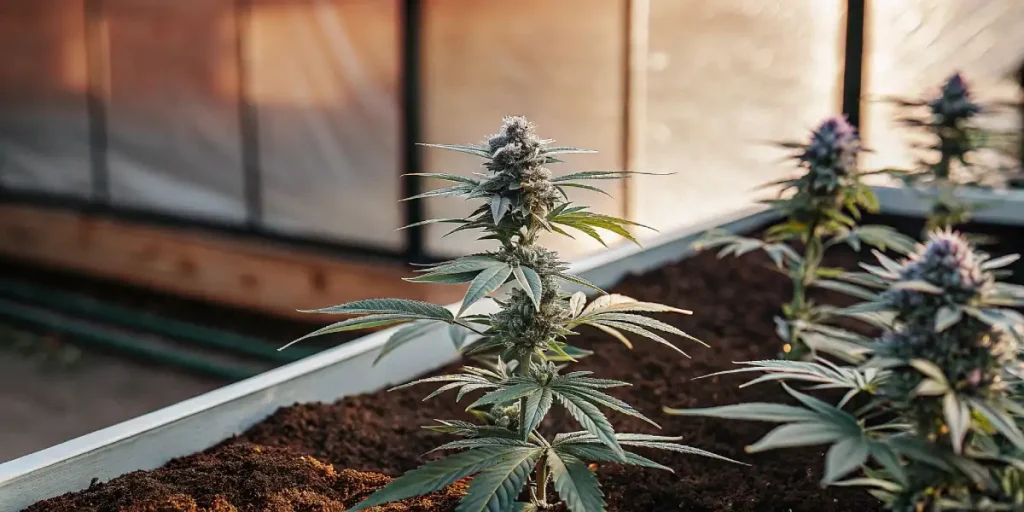 jeunes plants de cannabis cultivés dans une tente de culture intérieure avec éclairage LED