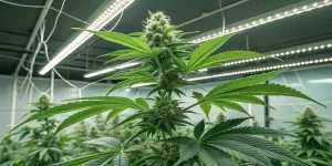 Plante de cannabis sous lumière LED en culture intérieure