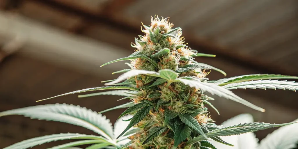 Fleur de cannabis Hippo High en floraison avec pistils orange