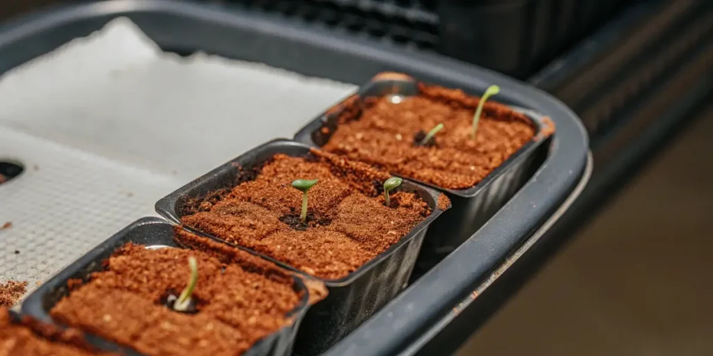germination de jeunes pousses de cannabis en intérieur