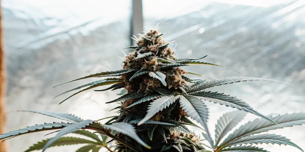 Plantes de cannabis luxuriantes dans une salle de culture intérieure moderne avec éclairage optimisé