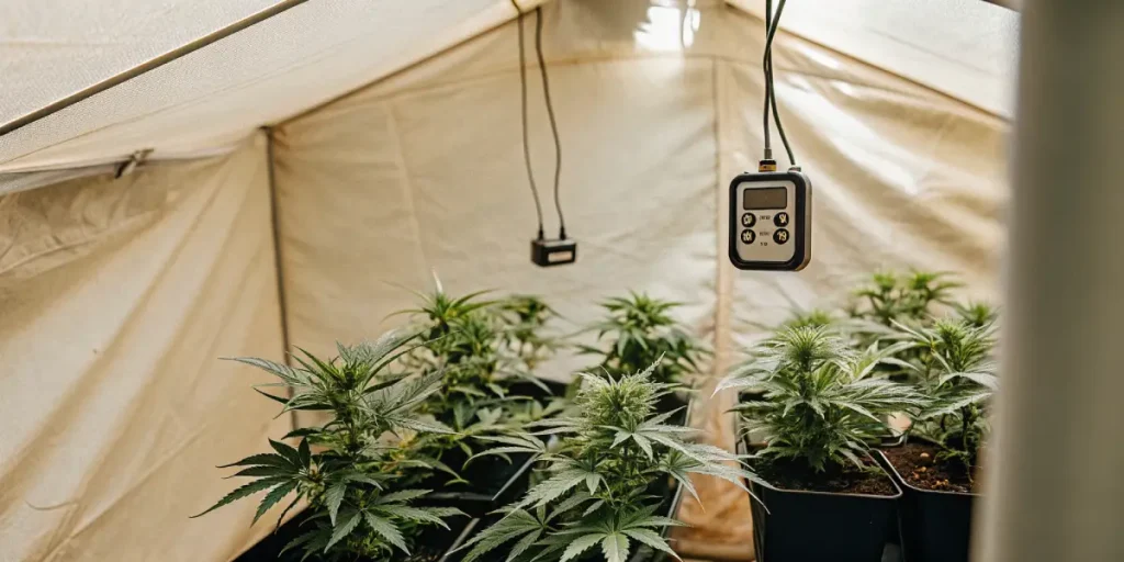 culture intérieure de cannabis équipée d’un système de contrôle numérique.