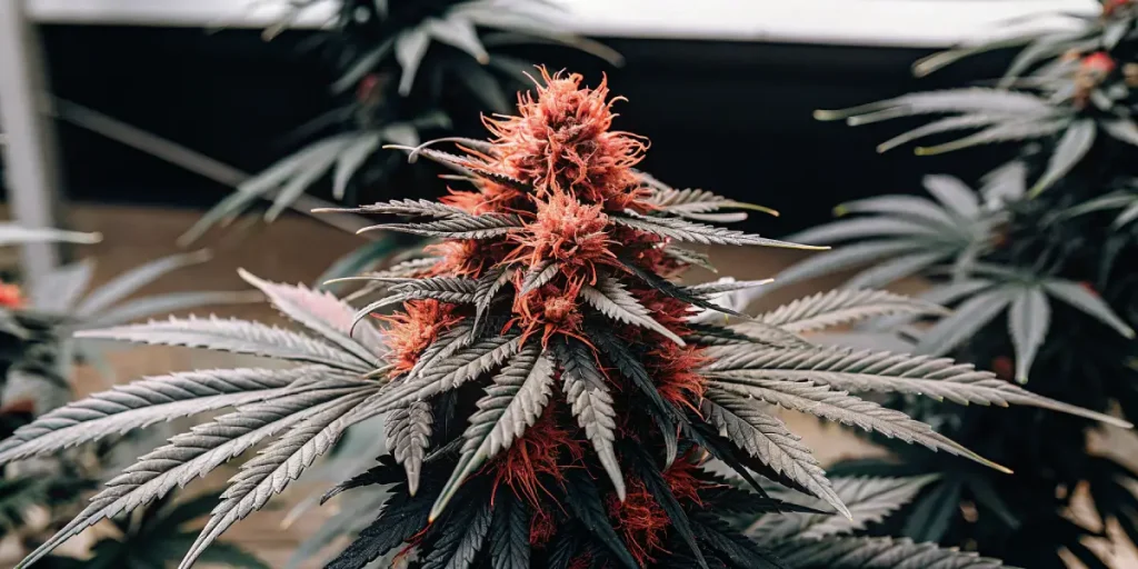 culture de cannabis en intérieur sous de puissantes lampes LED rouges et blanches