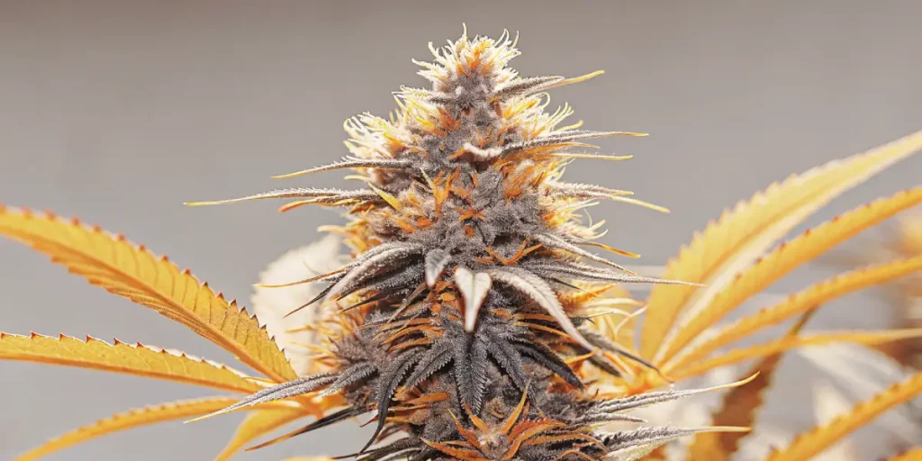 Fleur de cannabis CBD Mexican Red en gros plan, pistils orangés et trichomes abondants en fin de floraison.