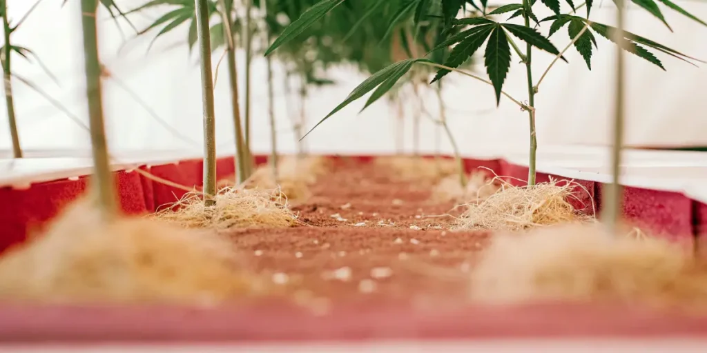 Système racinaire de plants de cannabis se développant dans un substrat de culture contrôlé