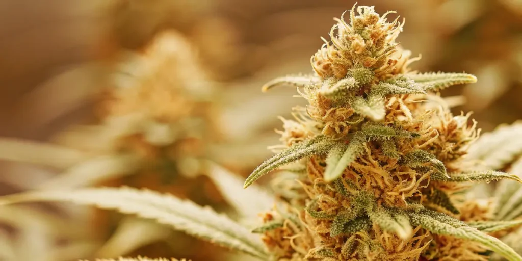 Colombian Jack tete floraison avec trichomes et pistils dores.