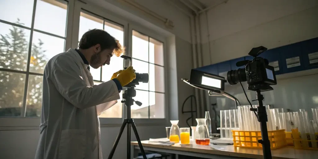 Scientifique analysant des liquides en éprouvettes en laboratoire de cannabis