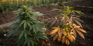 Comparaison entre une plante de cannabis saine et une plante avec carences