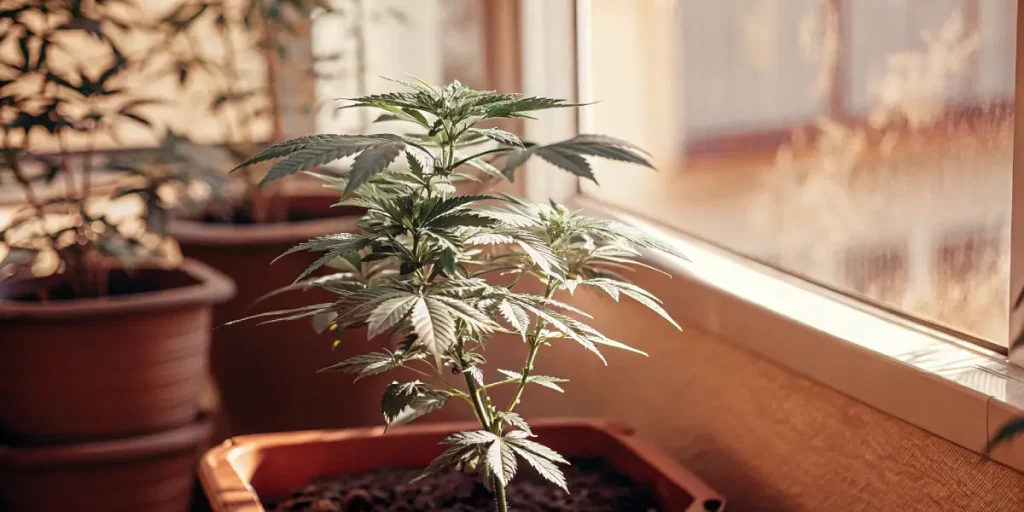 Culture de cannabis en intérieur avec lumière naturelle et pots