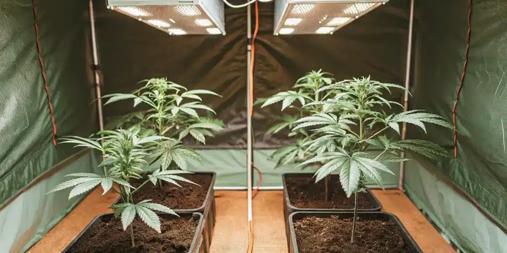 Culture indoor Cookies Girl Scout regulieres en phase vegetative sous LED.