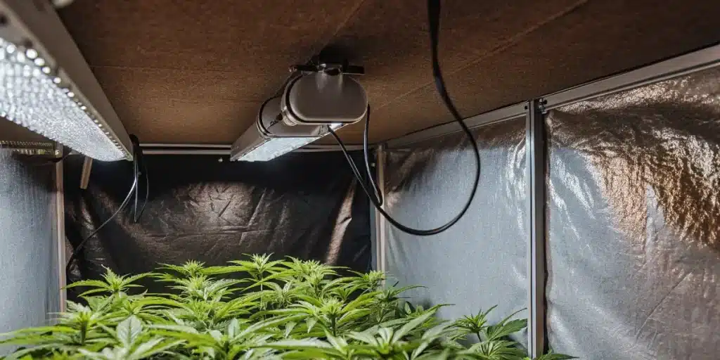 Système d’éclairage LED professionnel pour la culture du cannabis en intérieur, assurant une croissance homogène des plantes