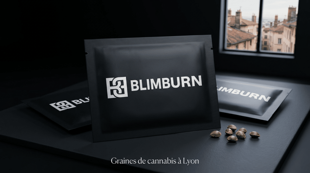 Sachet Blimburn avec graines de cannabis à Lyon dans une présentation sobre et élégante.