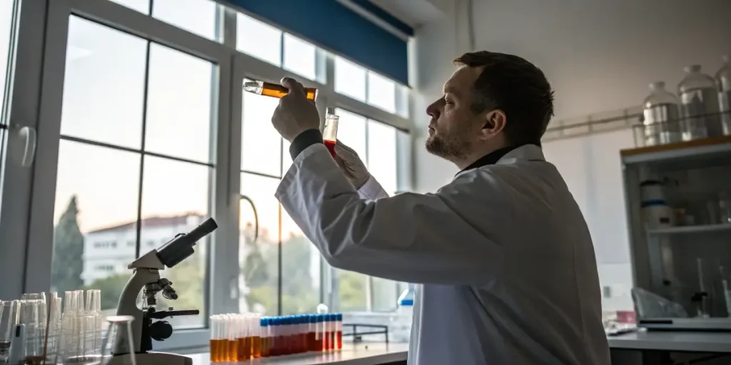 Scientifique photographiant des échantillons en laboratoire de cannabis