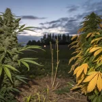 Comparaison de deux plantes de cannabis, l’une saine et l’autre avec feuilles jaunes dues à une carence