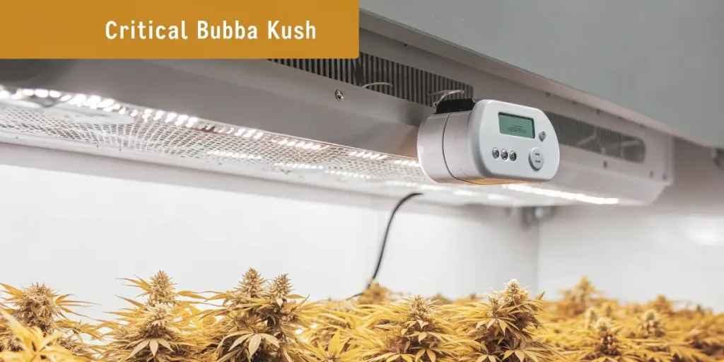 Critical Bubba Kush en floraison sous panneau LED en interieur.