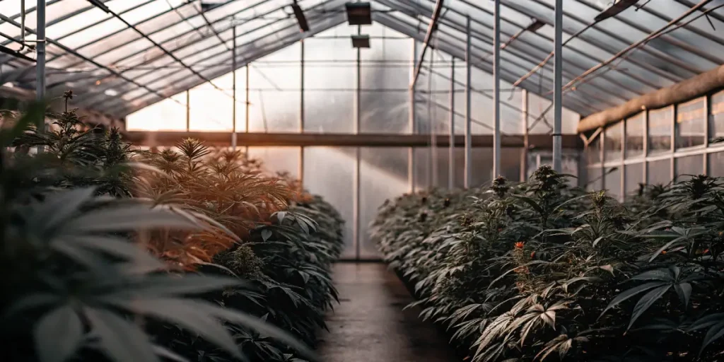 culture de cannabis en serre avec lumière naturelle