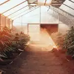 serre de cannabis avec système d’irrigation et contrôle climatique