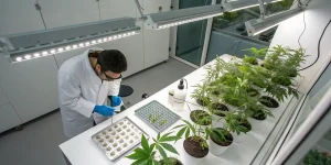 scientifique travaillant sur des plantes de cannabis en laboratoire