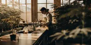 spécialiste préparant des nutriments pour cannabis en laboratoire