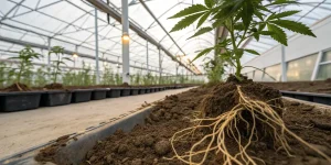racines de cannabis saines dans une serre de culture