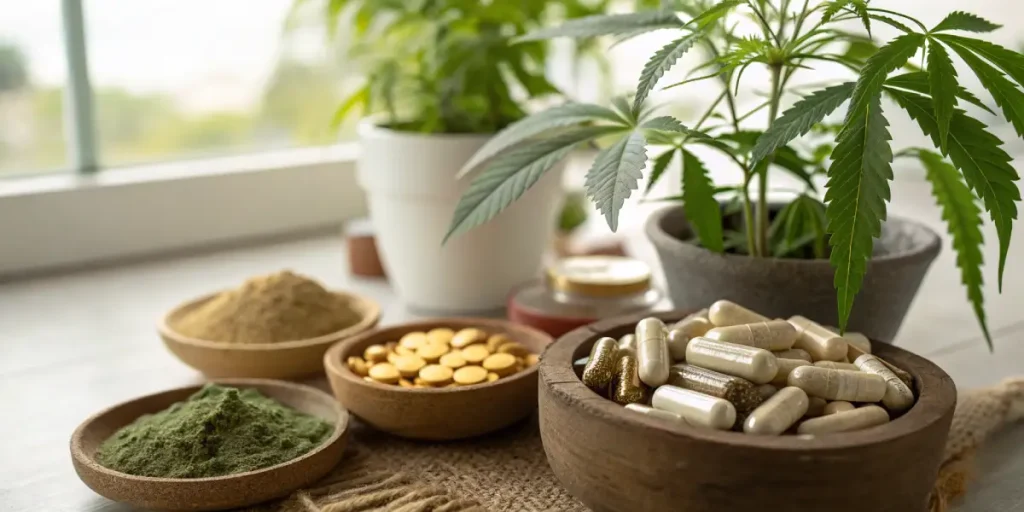 compléments à base de cannabis en capsules et poudre naturelle