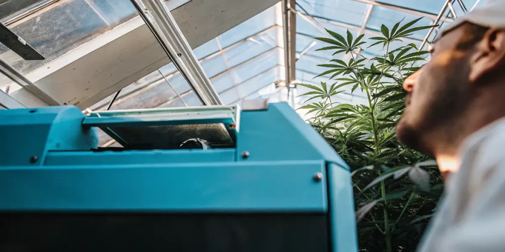 technicien surveillant système automatisé dans culture de cannabis