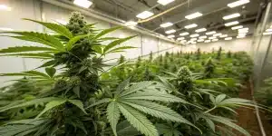 plante de Critical x Somango en floraison dans une salle de culture intérieure professionnelle
