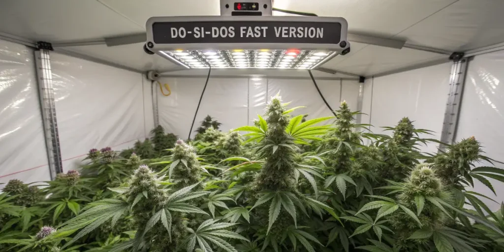 Plantes de cannabis Do-Si-Dos Fast Version cultivées en intérieur sous LED.