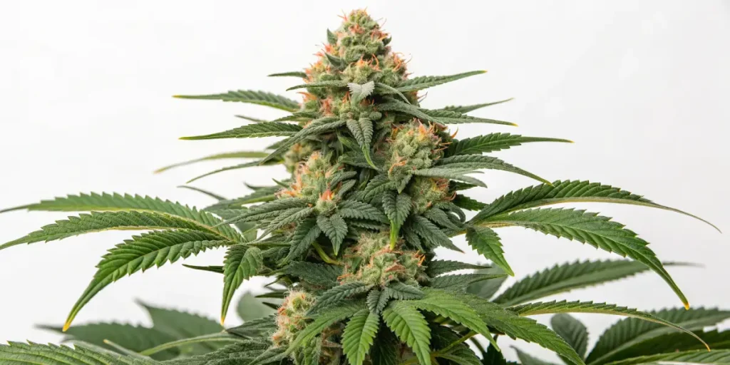 gros plan d’un bourgeon de cannabis en floraison avec trichomes visibles