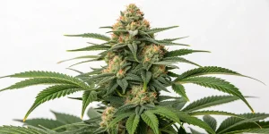 gros plan d’un bourgeon de cannabis en floraison avec trichomes visibles