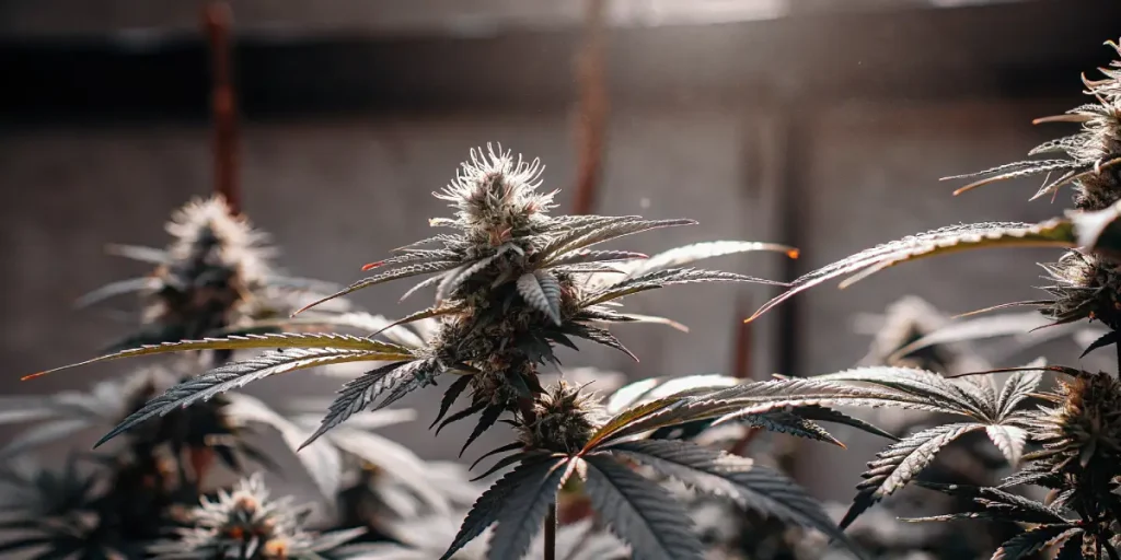 plantes de cannabis en floraison en extérieur sous lumière naturelle