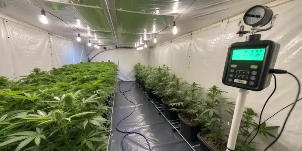 tente de culture de cannabis en intérieur avec système de contrôle environnemental